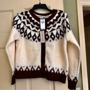 Women's Brown and ivory  Fair Isle sweater button up cardigan